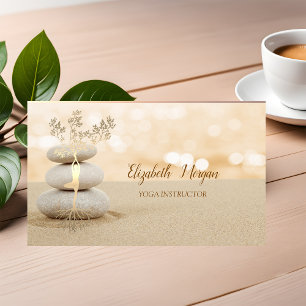 Cartão De Visita Terapeuta,Pedras,Arei,Golden Silhueta da Árvore
