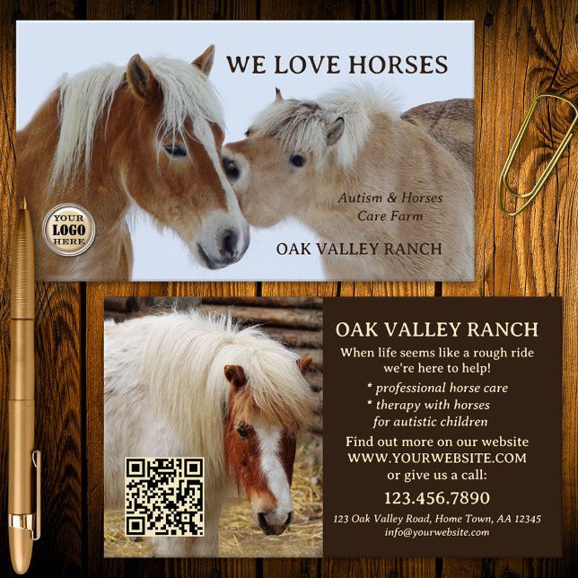 Cartão De Visita Terapêutica com Equídeos e Autismo (Horse care and autism therapy equine business card with ponies for horse lovers)