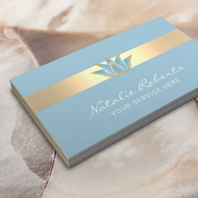 Cartão De Visita Terapêutica De Massagem Com Yoga Flor Azul Moderno (Criador carregado)