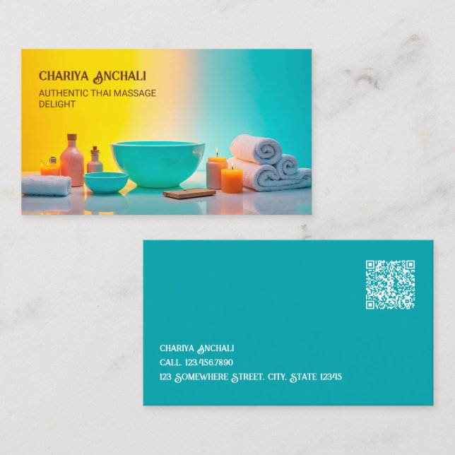 Cartão De Visita 👍 Terapêutica de Massagem QR (Frente/Verso)
