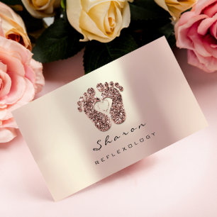 Cartão De Visita Terapêutica de Massagem Reflexologia Rosa Brilhant