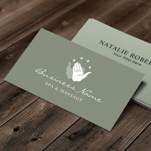 Cartão De Visita Terapêutica de Massagem Terapêutica SPA Verde (Criador carregado)