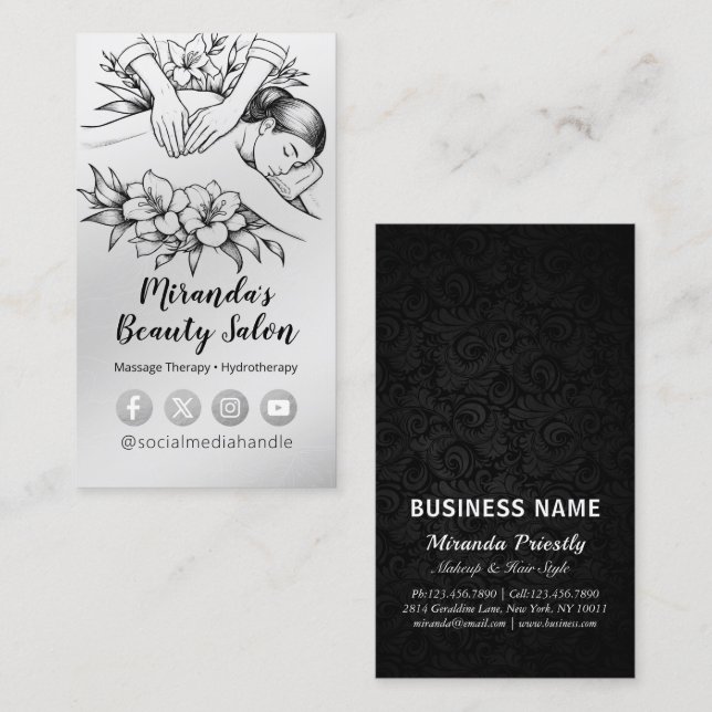 Cartão De Visita Terapêutica de Massagem Terapia Mãos Energia Spa B (Frente/Verso)