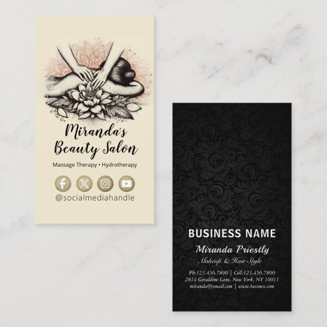 Cartão De Visita Terapêutica de Massagem Terapia Mãos Energia Spa B (Frente/Verso)