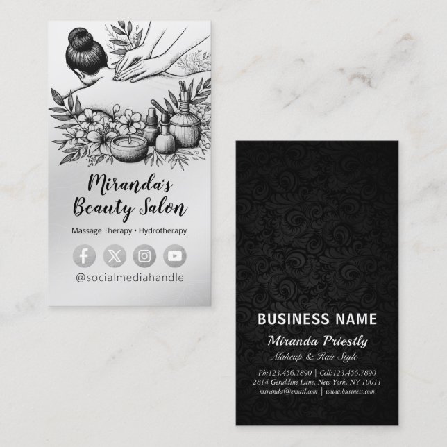 Cartão De Visita Terapêutica de Massagem Terapia Mãos Energia Spa B (Frente/Verso)