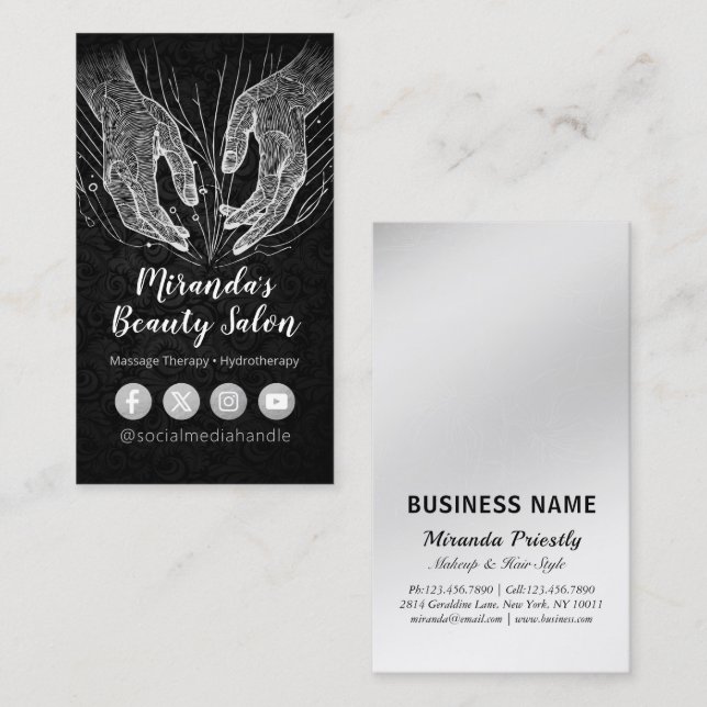 Cartão De Visita Terapêutica de Massagem Terapia Mãos Energia Spa B (Frente/Verso)