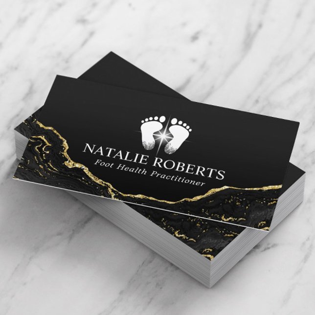 Cartão De Visita Terapia de Massagem de Pé Moderna Dourada Negra (Criador carregado)