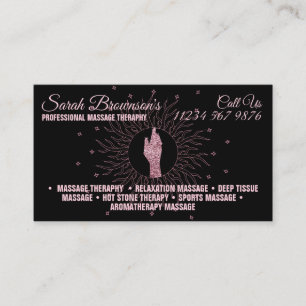 Cartão De Visita Terapia de Massagem Glitter Script Mãos de Cura