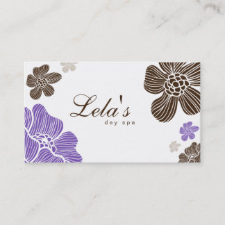 Cartão De Visita Termas florais Purp tropical Brown do salão de