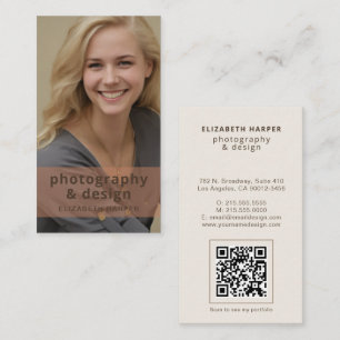 Cartão De Visita Terracota Boho Código QR de Foto Moderno Minimalis