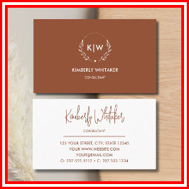 Cartão De Visita Terracotta e White | Monograma de Iniciais Moderno