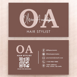 Cartão De Visita Terracotta Hair Stylist Código QR Monograma