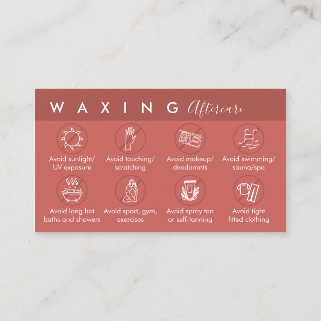 Cartão De Visita Terracotta, instruções de assistência pós-tratamen (Verso)