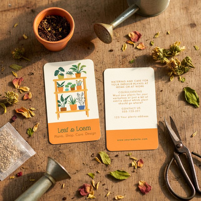 Cartão De Visita Terracotta, mangueira de diversão, Prateleira (Terracotta fun House Plant display Shelf Business Card)
