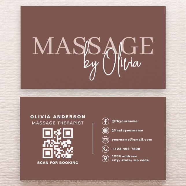Cartão De Visita Terracotta Massage Terapêutica Código QR (Criador carregado)