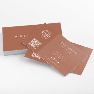 Cartão De Visita Terracotta Minimalista Código QR + Logo Mode