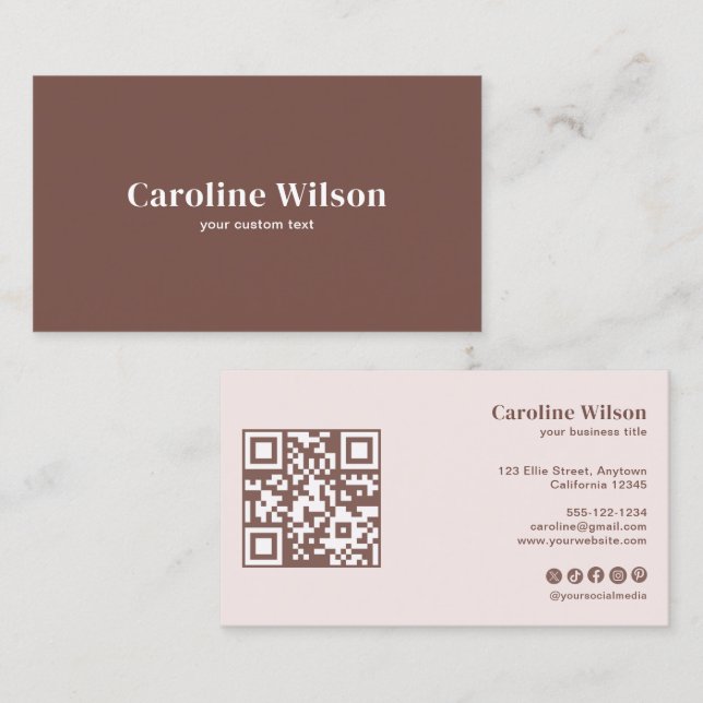 Cartão De Visita Terracotta Mínimo Moderno Código QR Professional (Frente/Verso)