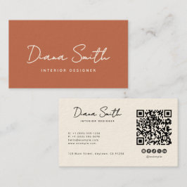 Cartão De Visita Terracotta Modern Minimalista Código QR