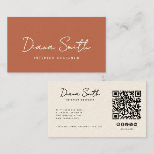 Cartão De Visita Terracotta Modern Minimalista Código QR