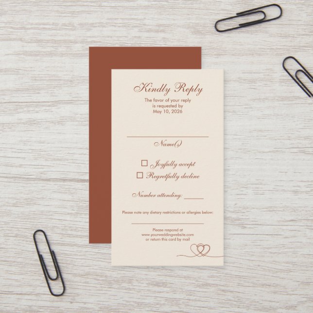 Cartão De Visita Terracotta Modern Mix and Match Wedding RSVP Card (Frente/Verso In Situ)