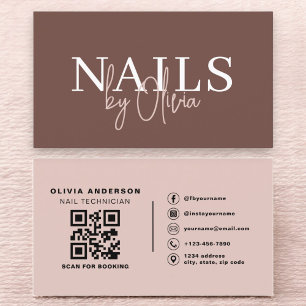 Cartão De Visita Terracotta QR Code Nail Specialist Modern