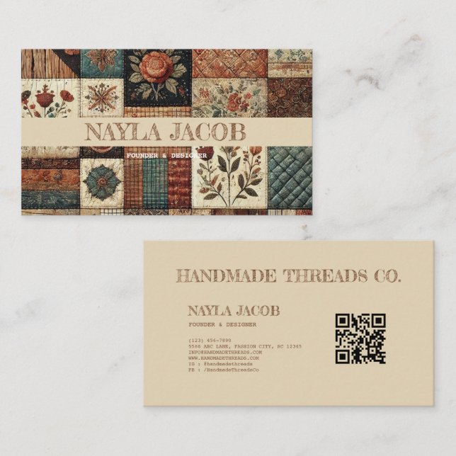 Cartão De Visita Terracotta Quilt Patchwork Routing (Frente/Verso)