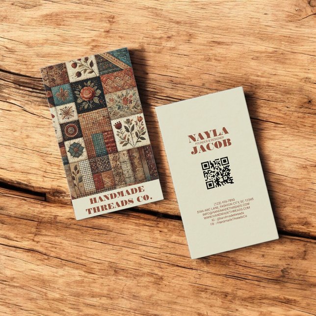 Cartão De Visita Terracotta Quilt Patchwork Routing (Criador carregado)