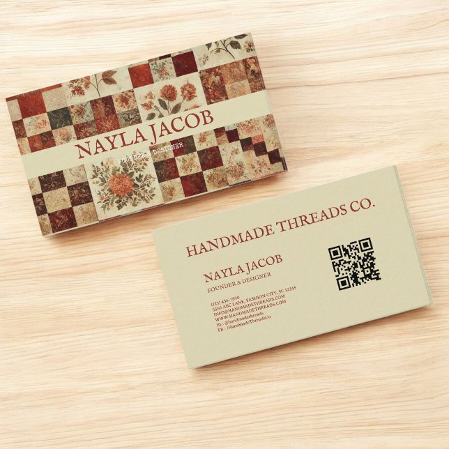 Cartão De Visita Terracotta Quilt Patchwork Routing (Criador carregado)