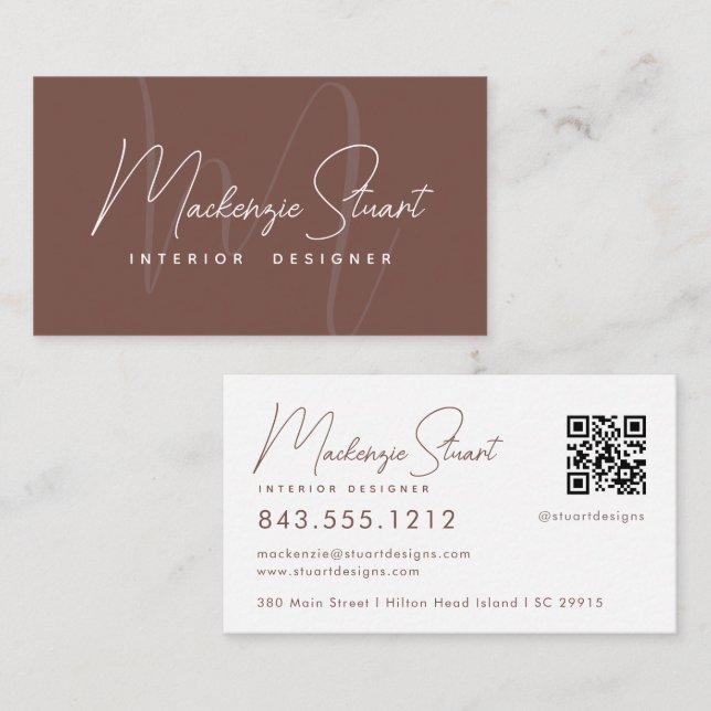 Cartão De Visita Terracotta Script QR Código Moderno Elegante (Frente/Verso)