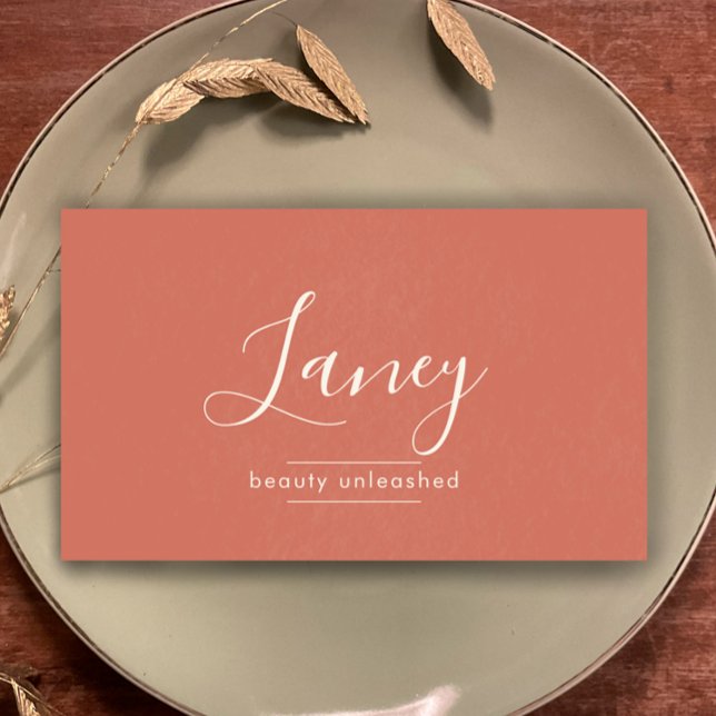 Cartão De Visita Terracotta Simple Boho QR Code Beauty Professional (Personalize this elegant script textured terracotta professional business card template.)