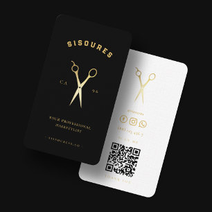 Cartão De Visita Tesoura Barbershop Barbeiro Dourado preto e branco