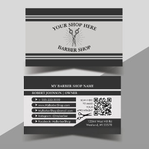 Cartão De Visita Tesoura Black and Cinza Barber Compra