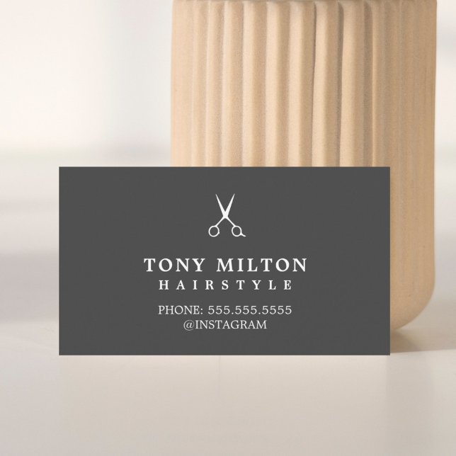 Cartão De Visita Tesoura branca de Cinza minimalista (Criador carregado)