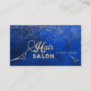 Cartão De Visita Tesoura Brilhante Confete Dourado Elegante Azul