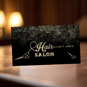 Cartão De Visita Tesoura Brilhante Confete Dourado Elegante Preto