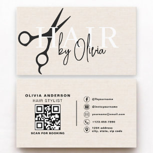 Cartão De Visita Tesoura de Cabeleireiro Código QR Linen