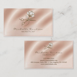 Cartão De Visita Tesoura de cabeleireiro flor em Rose Gold e brilho