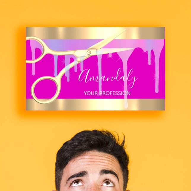 Cartão De Visita Tesoura de Coiffeur de Hairdresser Moderna, Rosa D (Modern Hairdresser Coiffeur Scissors Pink Gold Business Card)