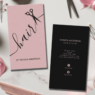 Cartão De Visita Tesoura de Estilista de Cabelo Rosa Bege Script Ve