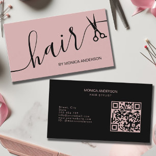 Cartão De Visita Tesoura de Estilista de Cabelo Rosa Corado Código