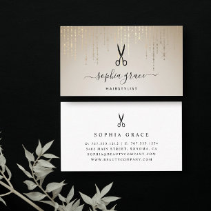 Cartão De Visita Tesoura de Hairstylist de Chuva ouro