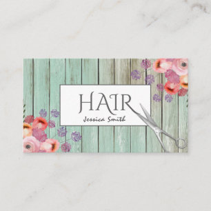 Cartão De Visita Tesoura de madeira floral Boho Glam elegante