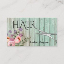 Cartão De Visita tesoura de madeira floral de hortelã