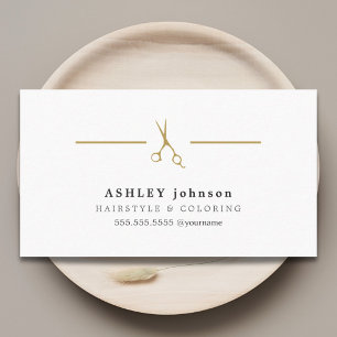 Cartão De Visita Tesoura de ouro branco minimalista elegante para c