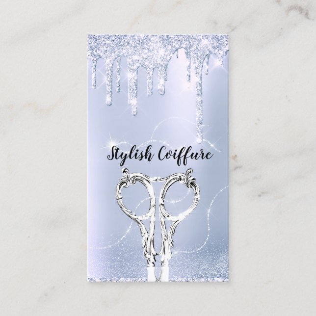 Cartão De Visita Tesoura De Prata Com Glitter De Coleta De Estilo D (Frente)