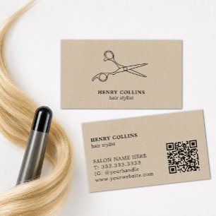 Cartão De Visita Tesoura de Salão de Cabelo Papel Kraft Bege Código