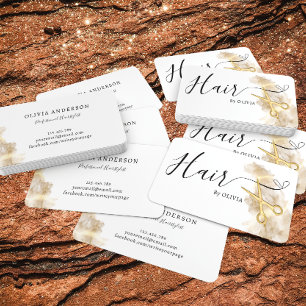 Cartão De Visita Tesoura Dourada  de Cabelo Hairstylist, branca pre