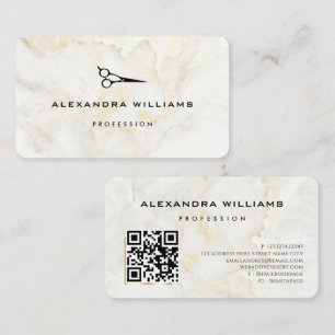 Cartão De Visita Tesoura Dourada de Código QR Marble Moderna