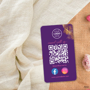 Cartão De Visita Tesoura Dourada de código QR roxo de Mídia Social 