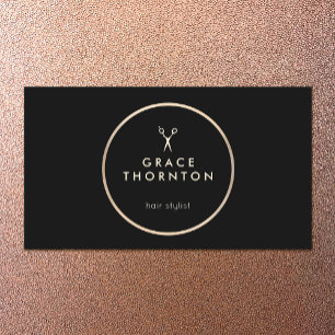 Cartão De Visita Tesoura Dourada de Estilhador de Cabelo Moderno Pr